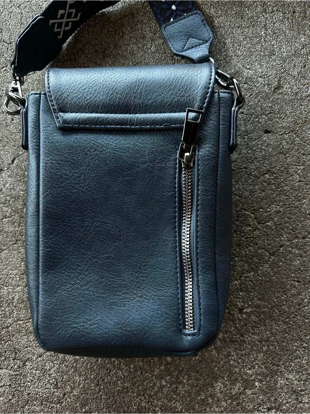POIUGOYA Blue Leather Small Crossbody Bag